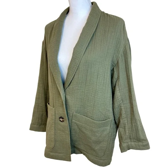 MADEWELL Green Dorset Casual Blazer Jacket Sz M Office Work Lagenlook Lightspun - Picture 6 of 13